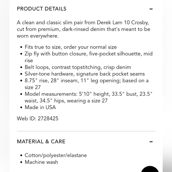 DEREK LAM*  Crosby 10 'Devi' mid rise authentic skinny jean medium wash 15" flat - Picture 4 of 11